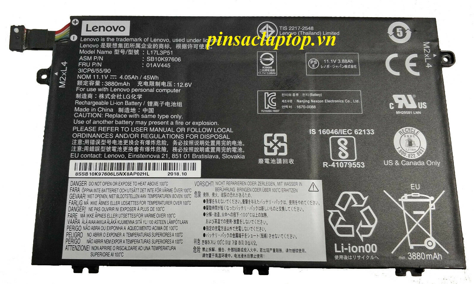 Pin - Battery Lenovo ThinkPad E480 E485 E490 E580 E585 E590 R480 R490 R580