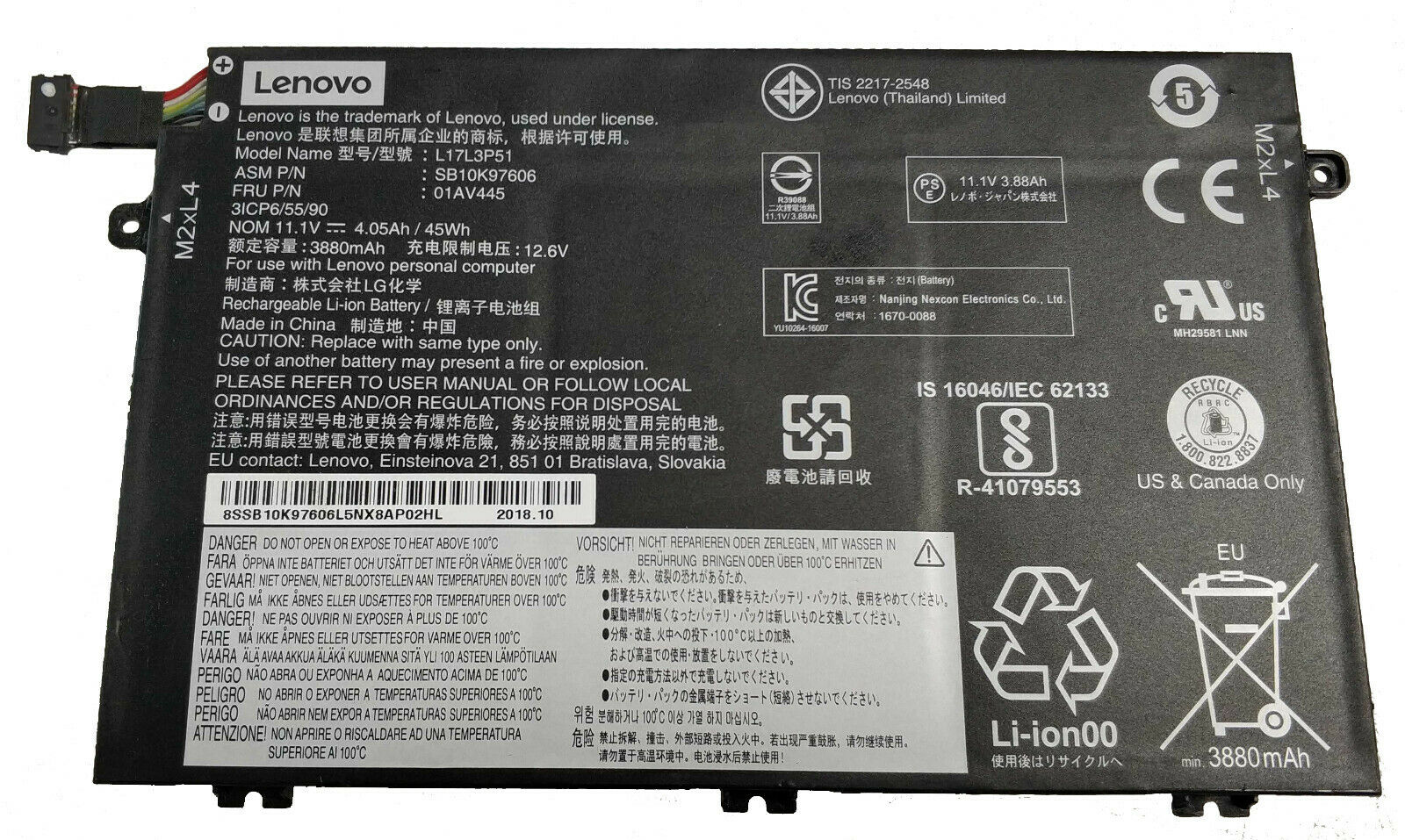 Pin - Battery Lenovo Thinkpad E480 E485 E490 E580 E585 E590 R480 R490 R580